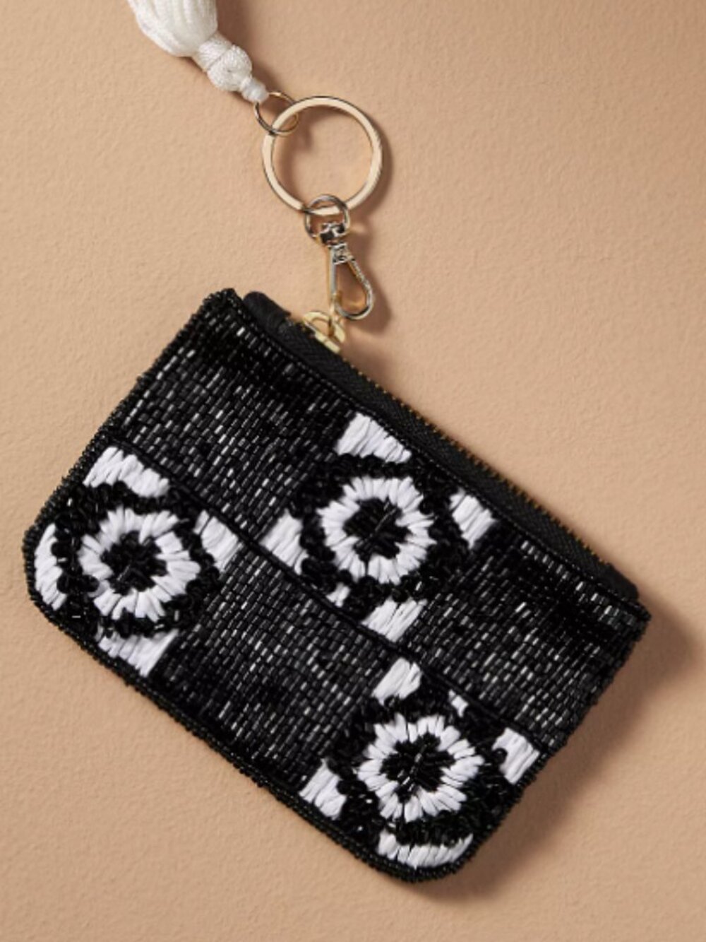 Anthropologie Beaded Floral Check Coin Purse